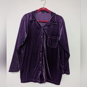 Oversized Vintage Purple Velvet Velour Button Up Blouse